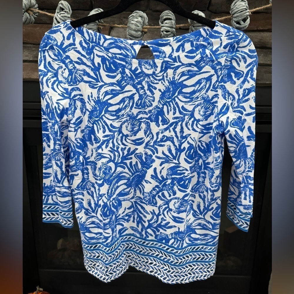 Lilly Pulitzer Waverly Top Blue White Lobster Size Small